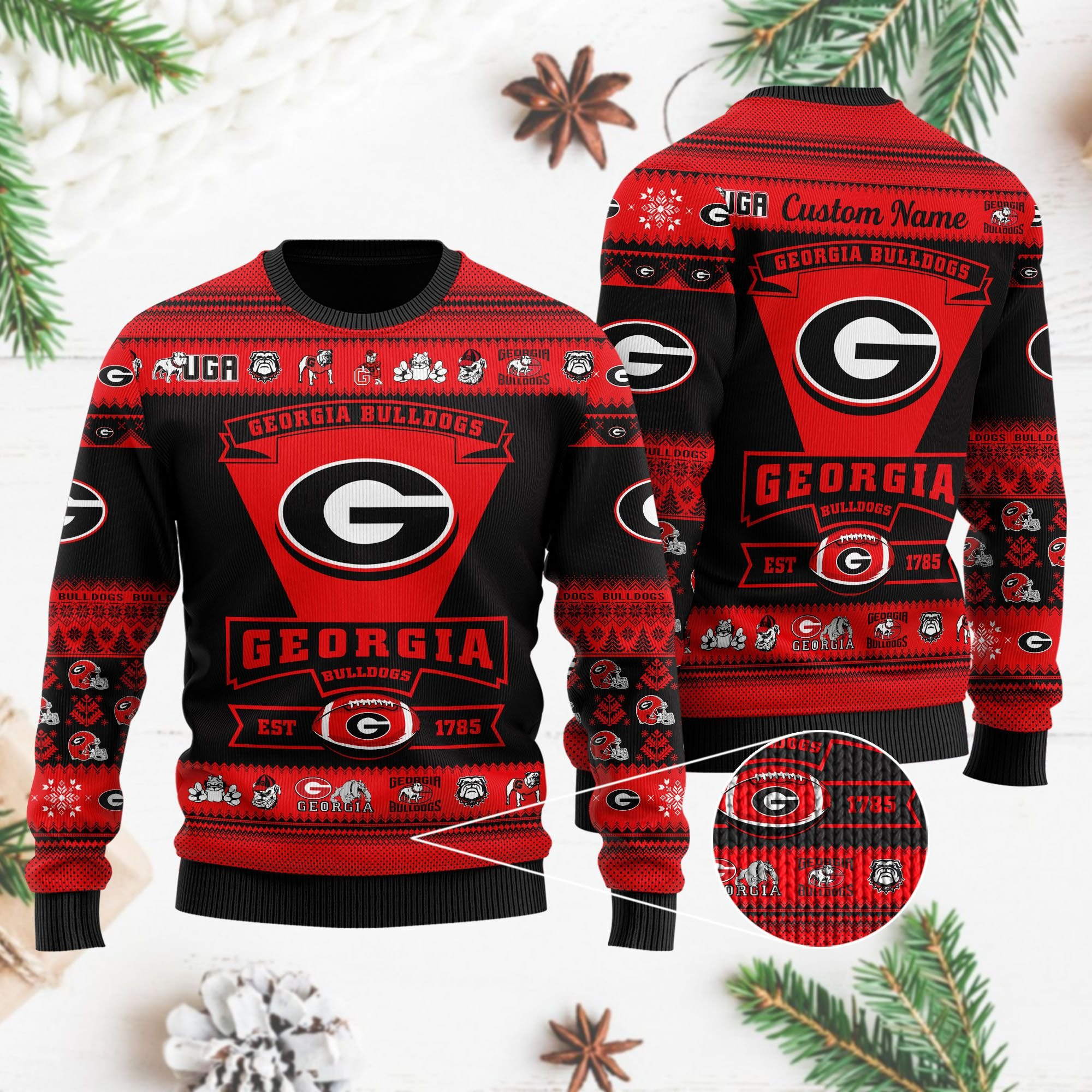 Georgia Bulldogs Football Team Logo Custom Name Personalized Ugly Christmas Sweater Perfect Holiday Gift