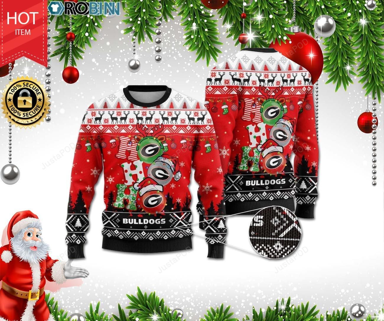 Georgia Bulldogs Ho Ho Ho 3D Print Ugly Christmas Sweater,