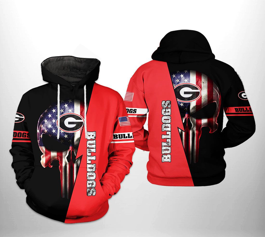Georgia Bulldogs NCAA US Flag Skull 3D All Over Print Hoodie & Zip Hoodie