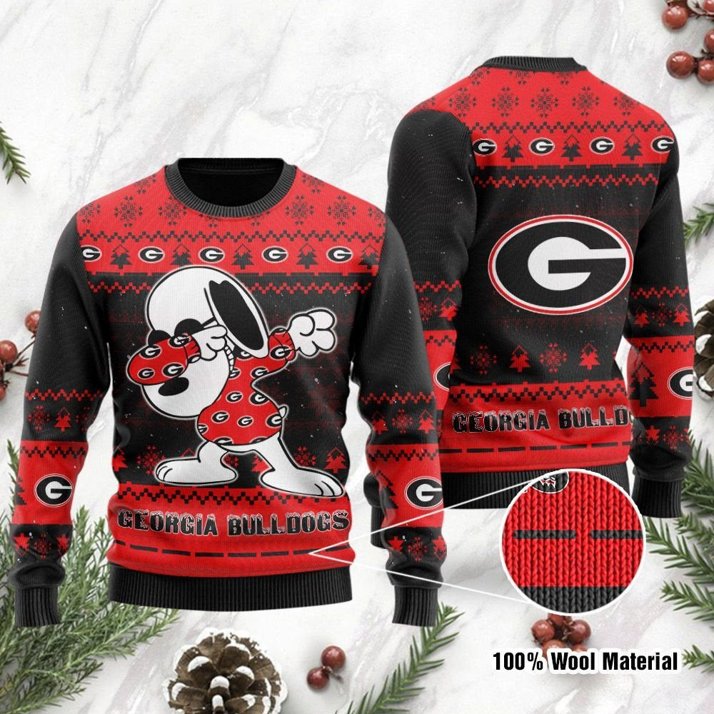 Georgia Bulldogs Snoopy Dabbing Holiday Party Ugly Christmas Sweater, Perfect Holiday Gift