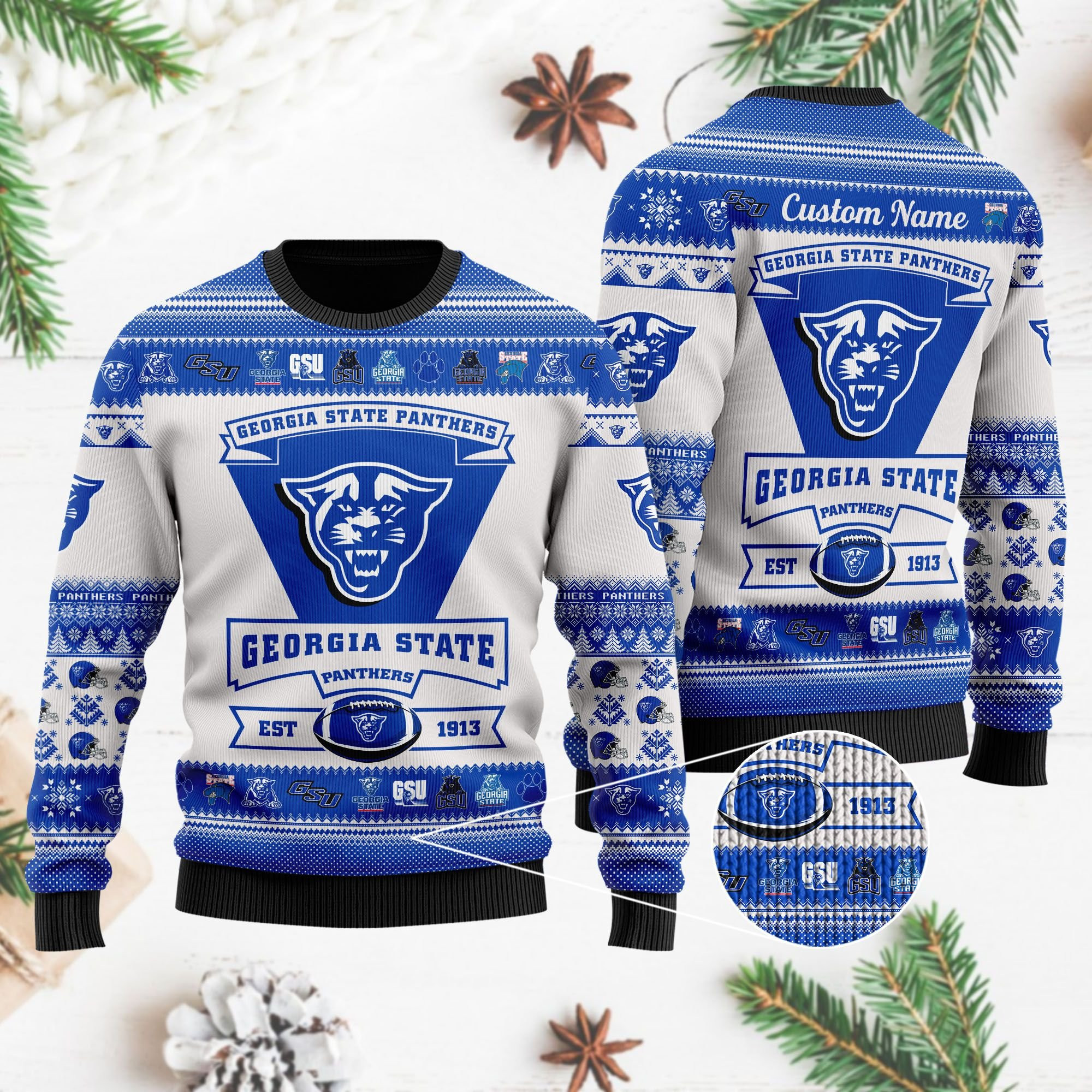 Georgia State Panthers Football Team Logo Personalized Ugly Christmas Sweater, Perfect Holiday Gift - Image 4