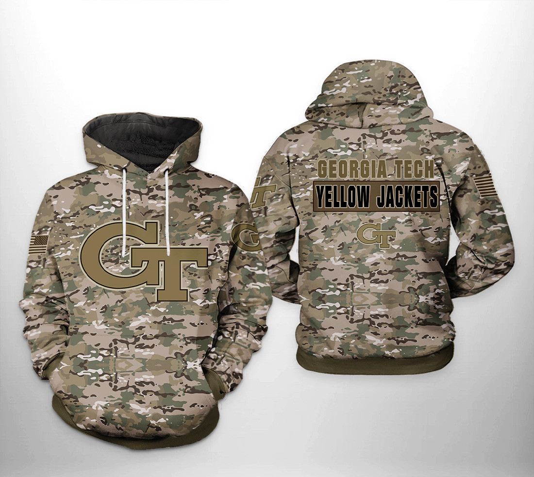 Georgia Tech Yellow Jackets NCAA Camo Veteran 3D All Over Print Hoodie & Zip Hoodie