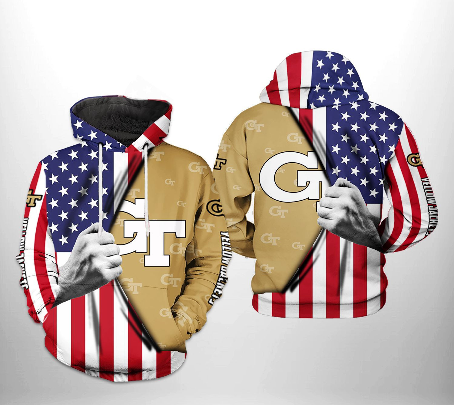 Georgia Tech Yellow Jackets NCAA US FLag 3D All Over Print Hoodie & Zip Hoodie