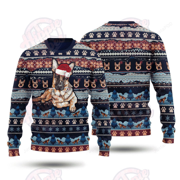 German Shepherd Dog And Christmas Ugly Christmas Sweater, Perfect Holiday Gift
