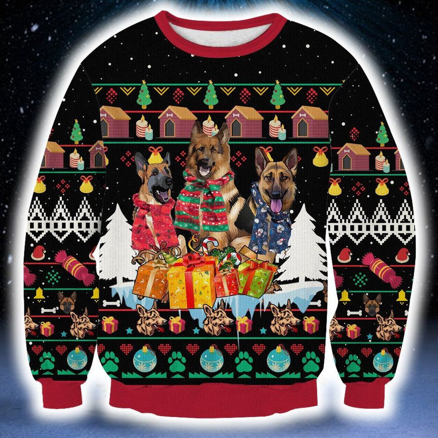 German Shepherd Dog Ugly Christmas Sweater, Perfect Holiday Gift