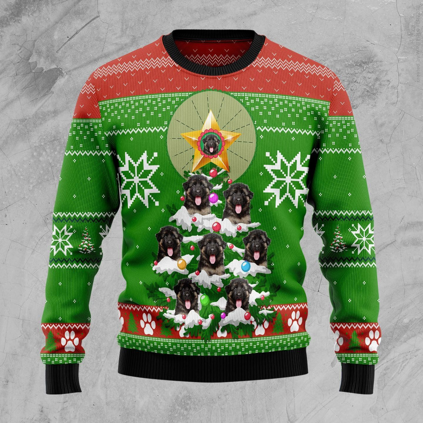 German Shepherd Pine Ugly Christmas Sweater, Perfect Holiday Gift