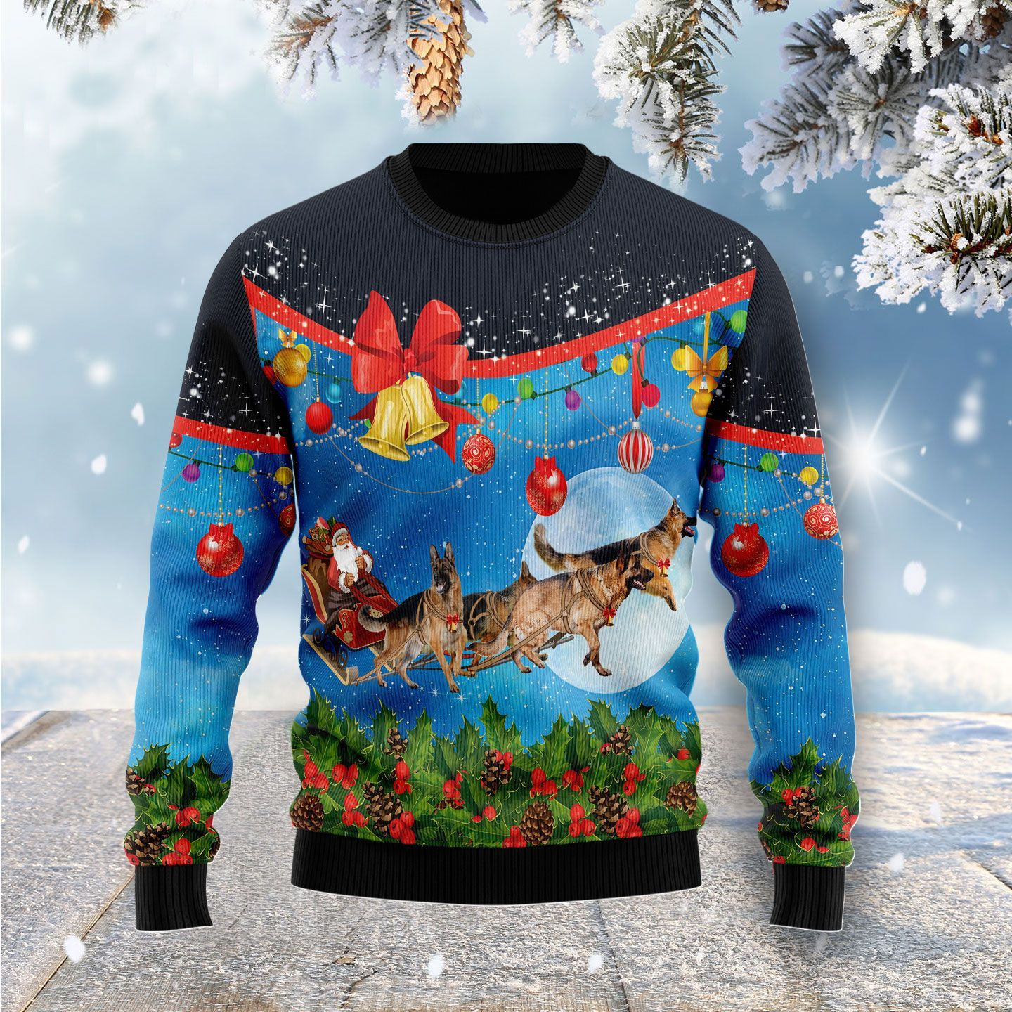 German Shepherd Sleigh For Unisex Ugly Christmas Sweater, Perfect Holiday Gift