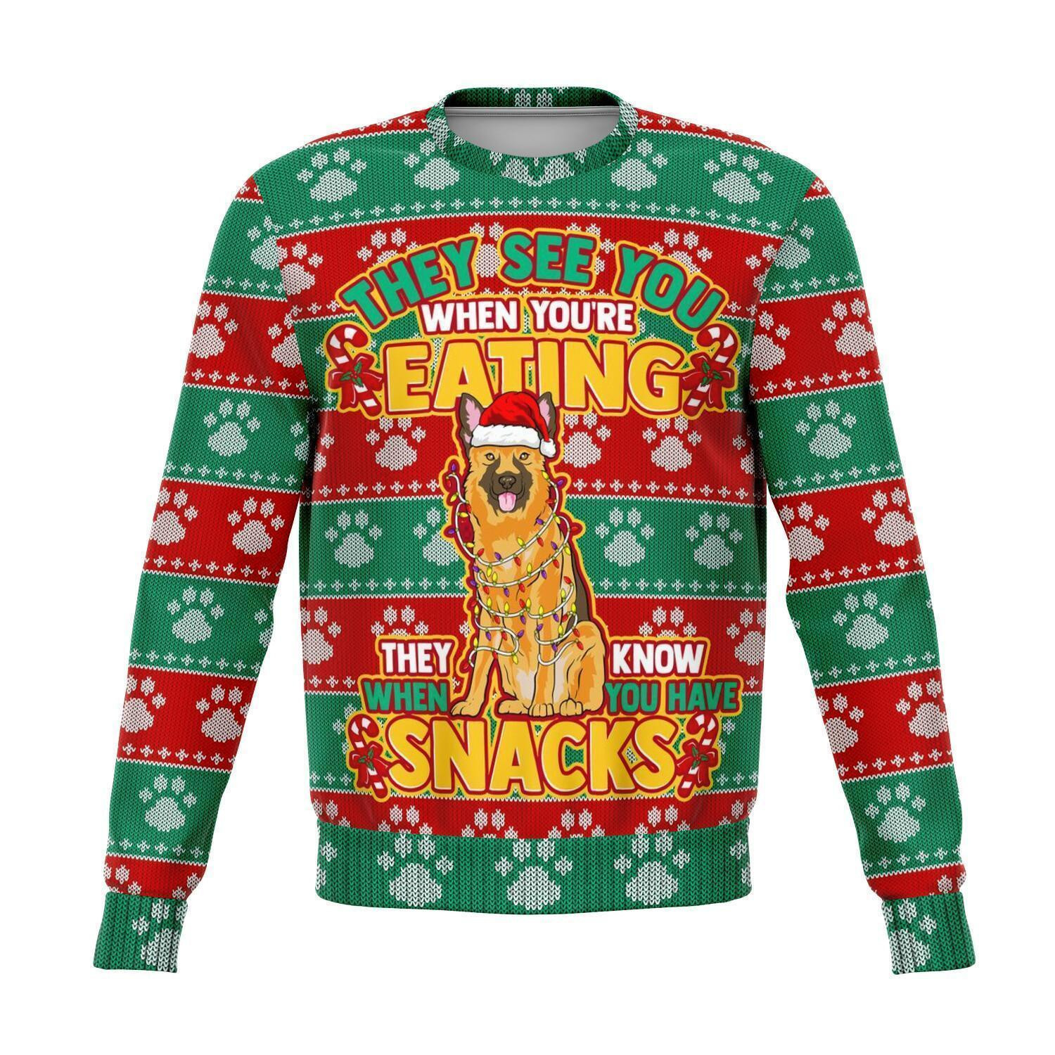 German Shepherd They Know When You Have Snacks Ugly Christmas Sweater, Perfect Holiday Gift