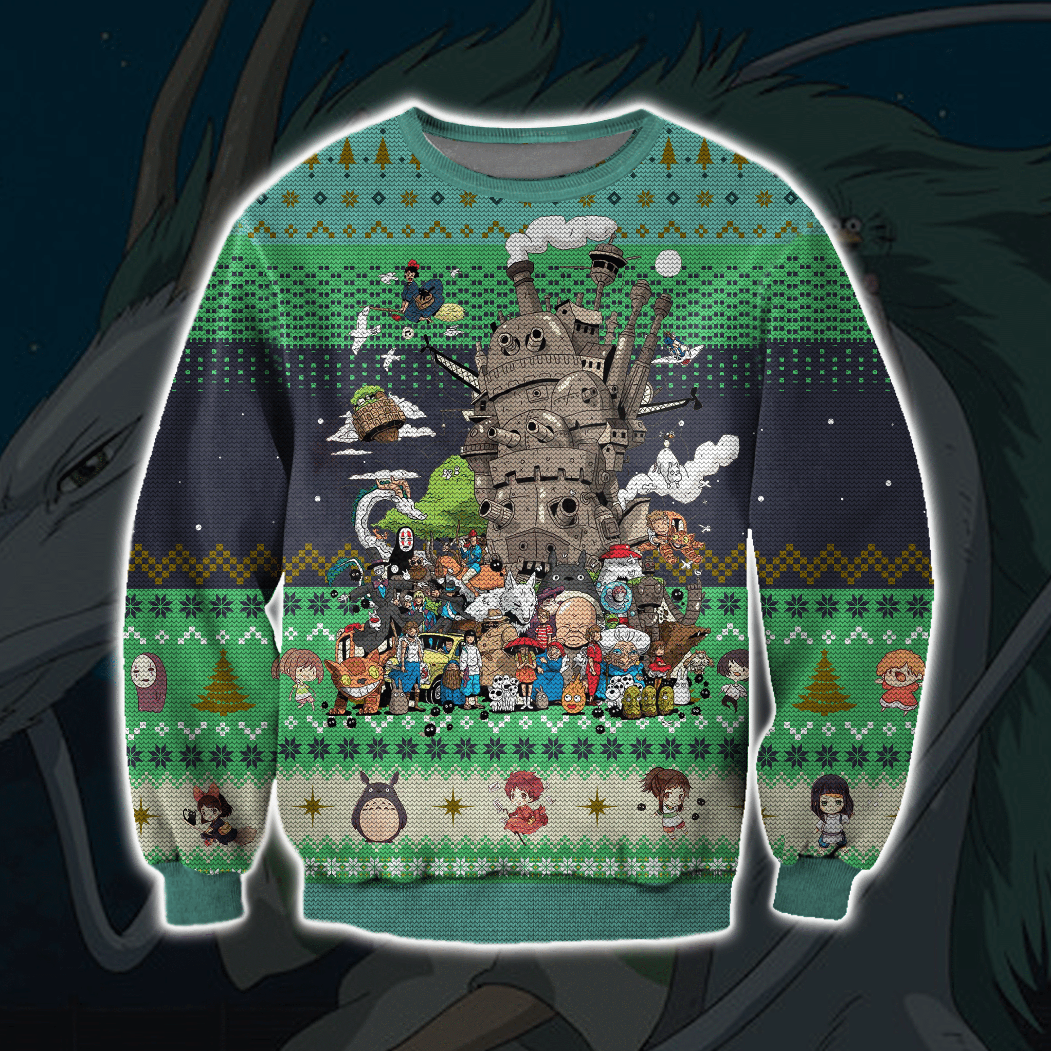 Ghibli Studio Characters 3D Print Ugly Christmas Sweater