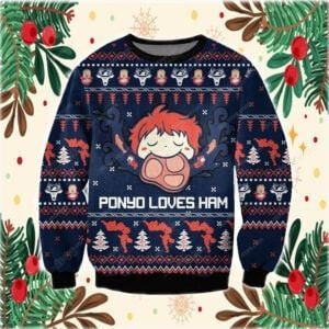 Ghibli Studio Ponyo 3D Print Ugly Christmas Sweatshirt, Ugly Christmas Sweater, Perfect Holiday Gift