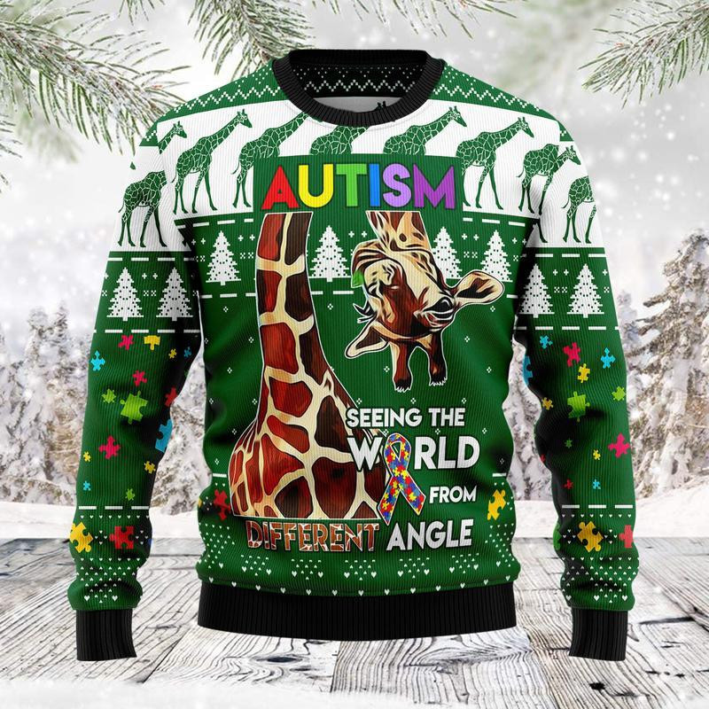 Giraffe Autism Ugly Christmas Sweater, Perfect Holiday Gift