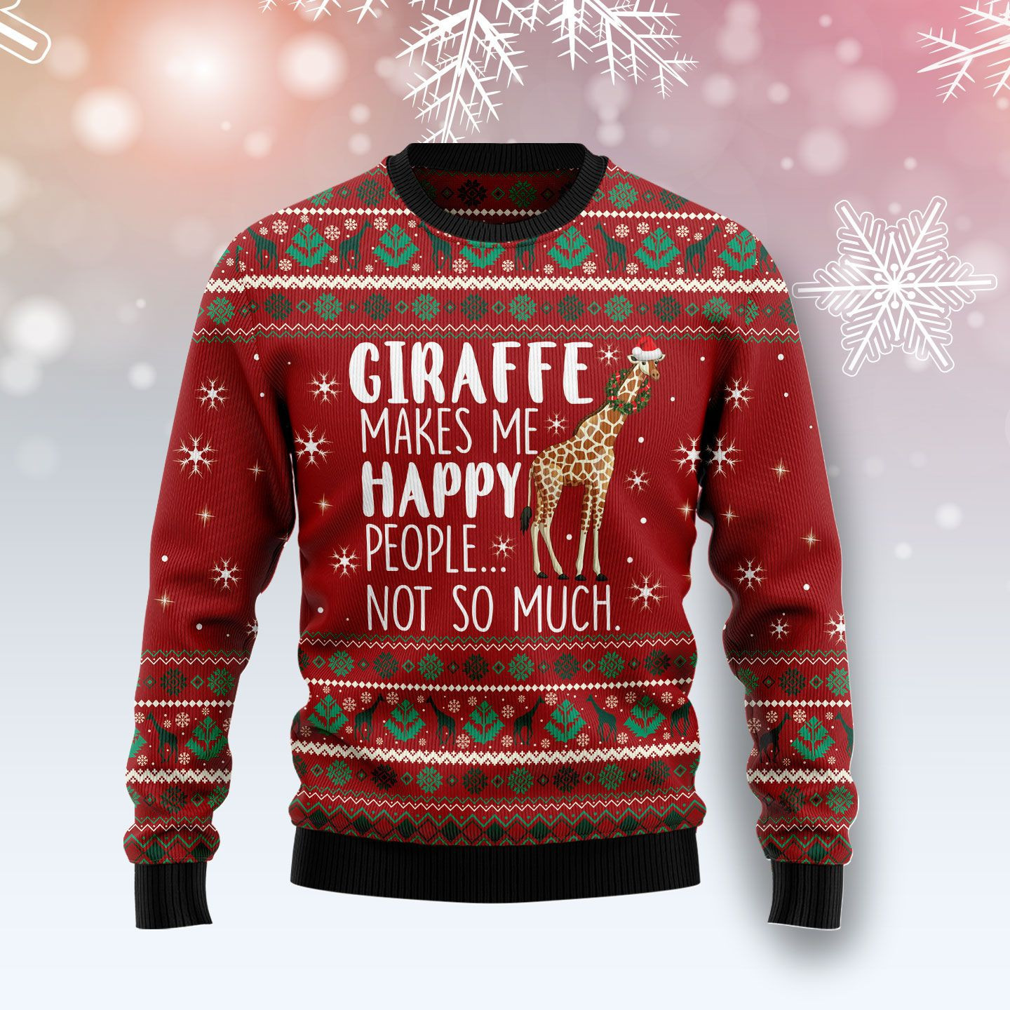 Giraffe Makes Me Happy Ugly Christmas Sweater, Perfect Holiday Gift