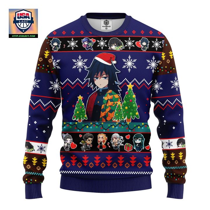 Giyu Tomioka Christmas Demon Slayer Anime Ugly Christmas Sweater Blue 1 Amazing Gift Idea Thanksgiving Gift