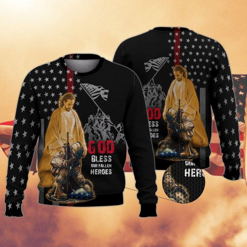 God Bless Veteran Ugly Christmas Sweater, Perfect Holiday Gift