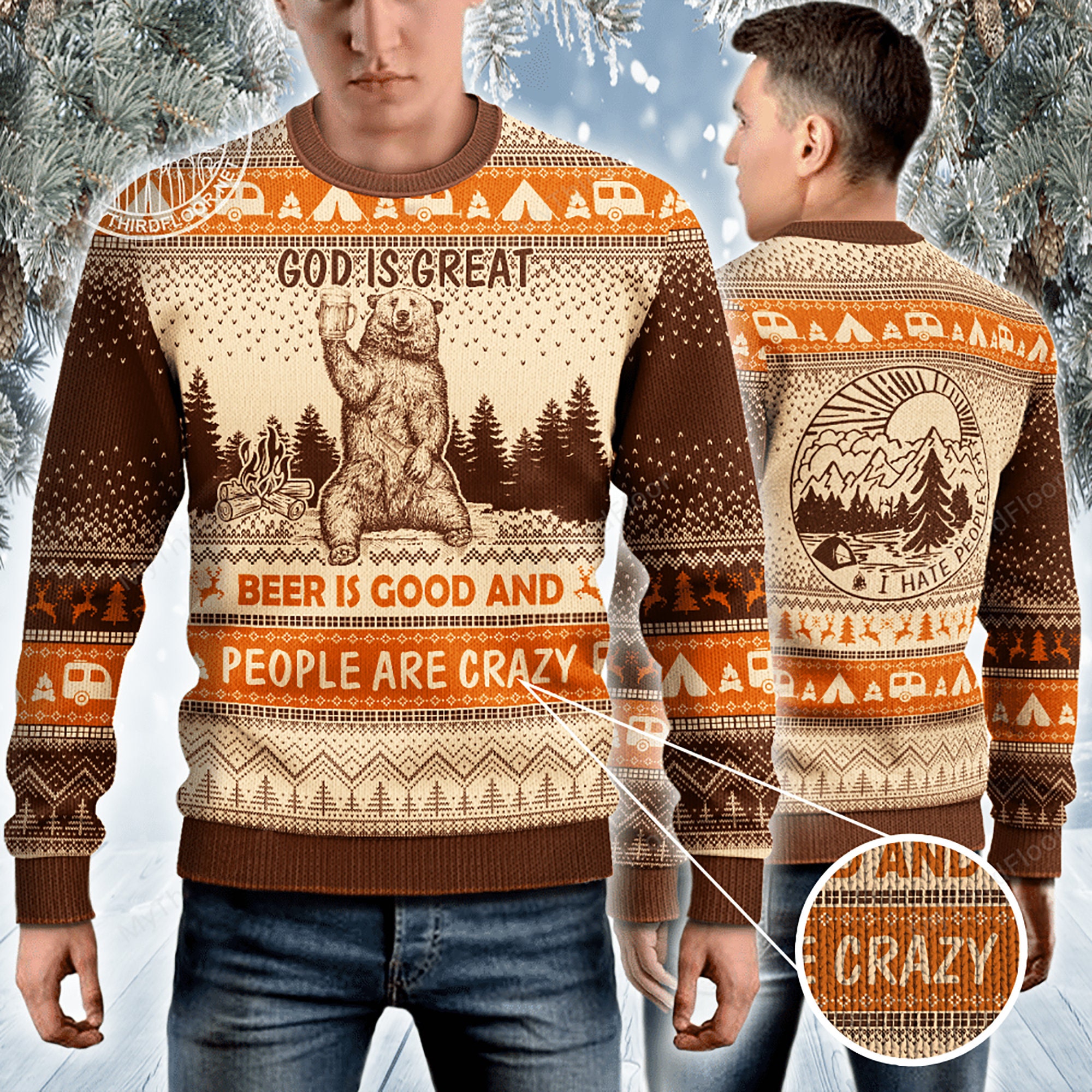 God Is Great Beer Is Good And People Are Crazy Ugly Christmas Sweater