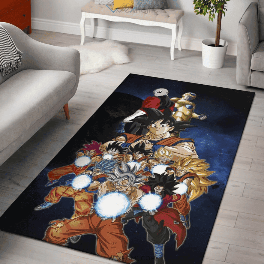 Goku All Forms Vs Golden Frieza And Jiren 3D Rectangle Area Rug – Full Print Carpet For Living Room & Bedroom Home Decor