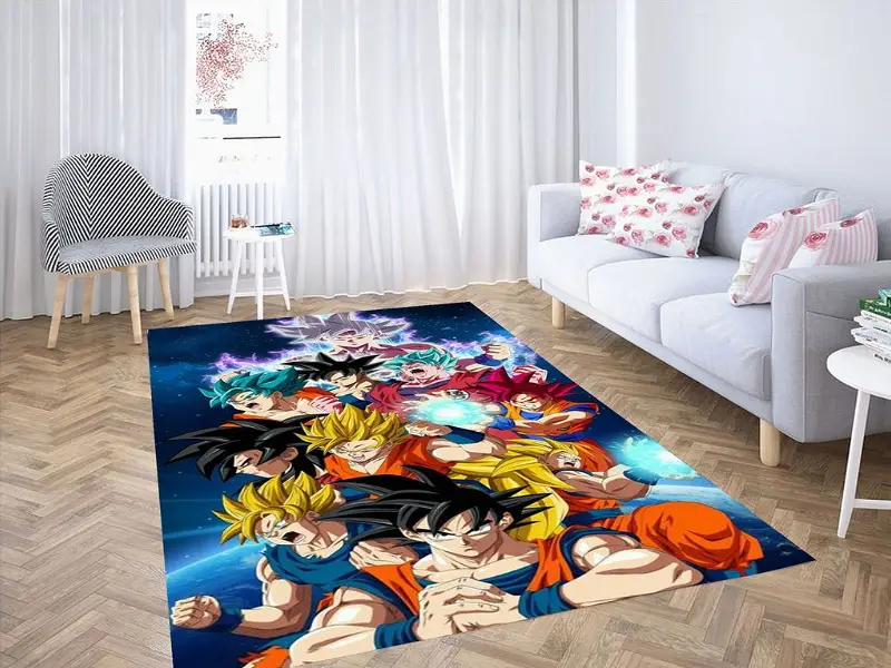 Goku All Transformation Wallpaper 3D Rectangle Area Rug – Full Print Carpet For Living Room & Bedroom Home Decor