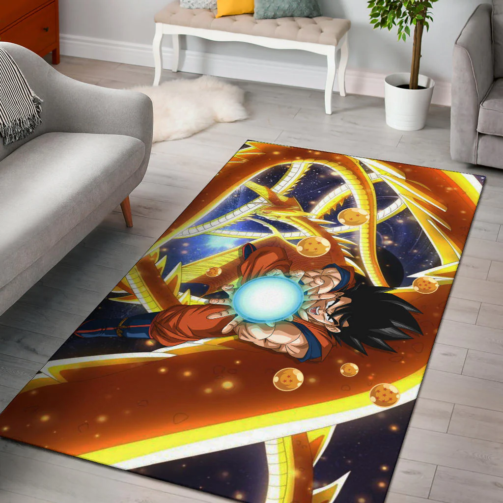 Goku Fighting With Golden Shenron Dragon 3D Rectangle Area Rug – Full Print Carpet For Living Room & Bedroom Home Decor