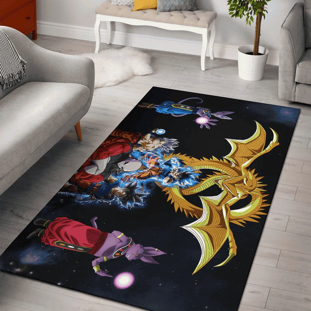 Goku Vs Villains Golden Shenron Dragon 3D Rectangle Area Rug – Full Print Carpet For Living Room & Bedroom Home Decor