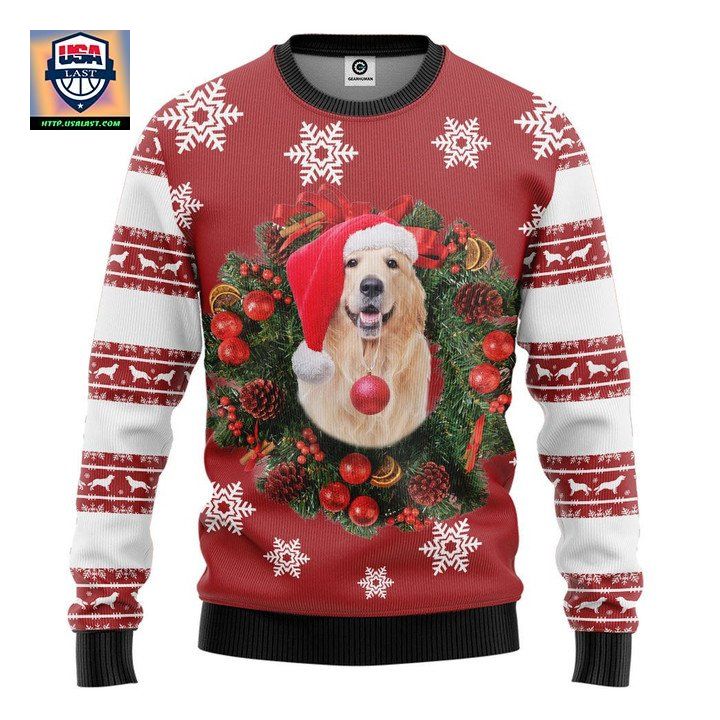 Golden Retriever Christmas Wreath Christmas Sweater