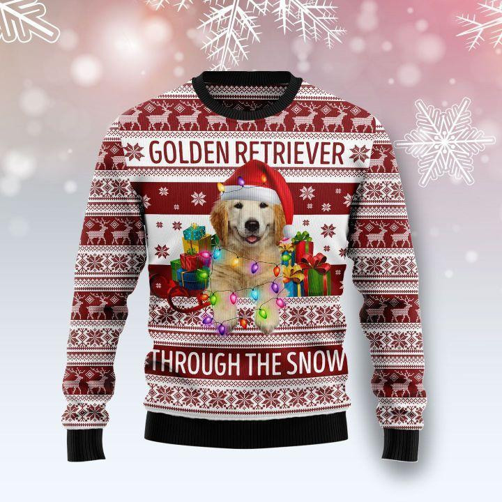 Golden Retriever Dog Through The Snow Ugly Christmas Sweater, Perfect Holiday Gift