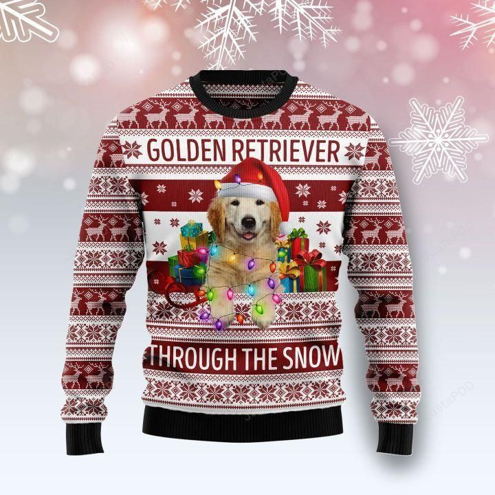 Golden Retriever Dog Through The Snow Ugly Christmas Sweater, Perfect Holiday Gift