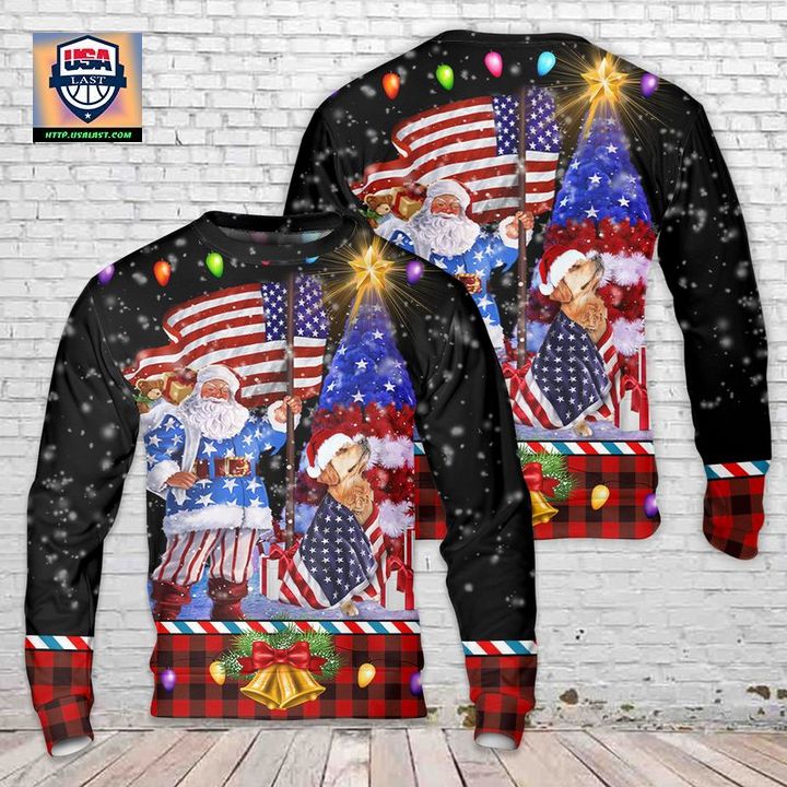 Golden Retriever Flag Merry Christmas Christmas Sweater 3D