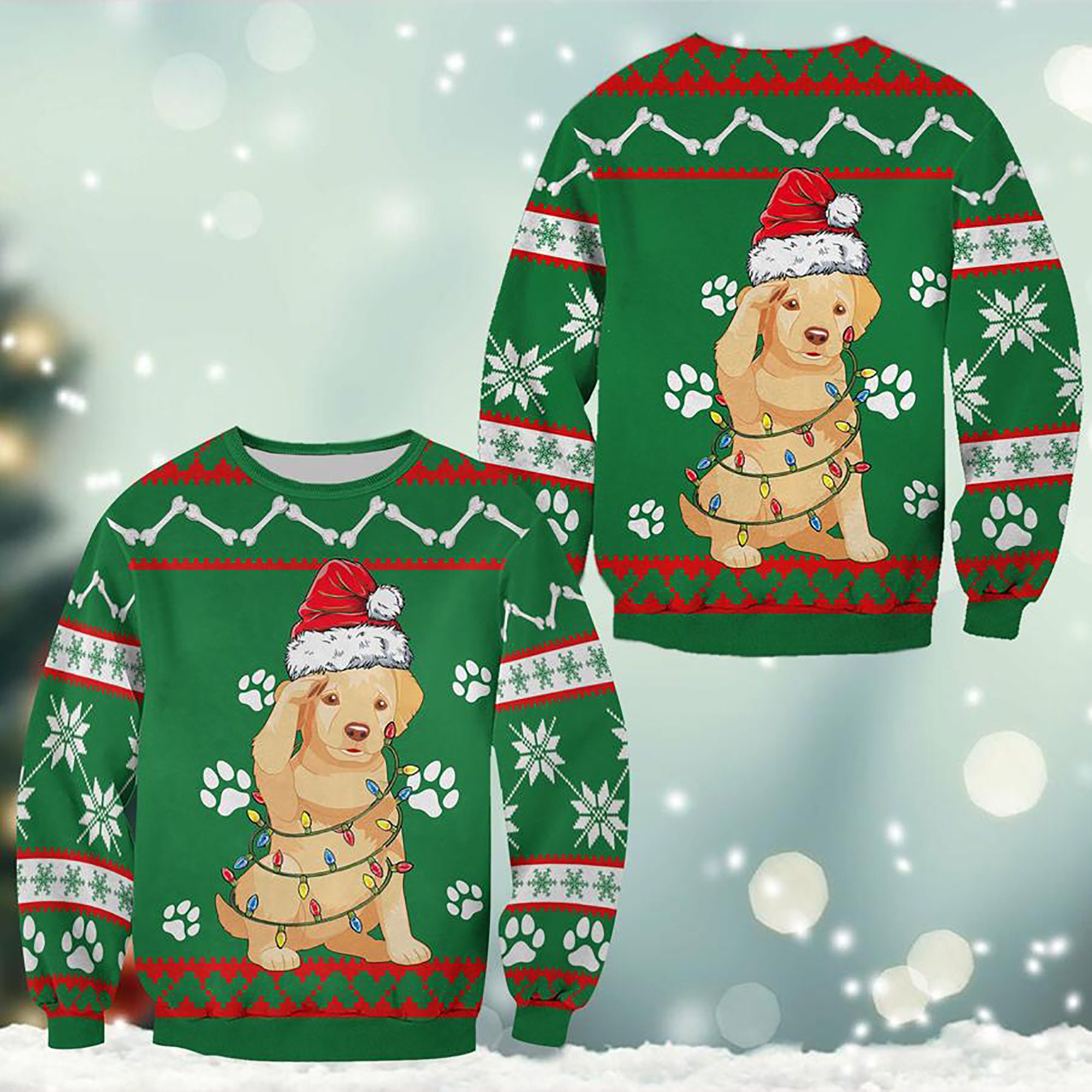 Golden Retriever Green Ugly Christmas Sweater