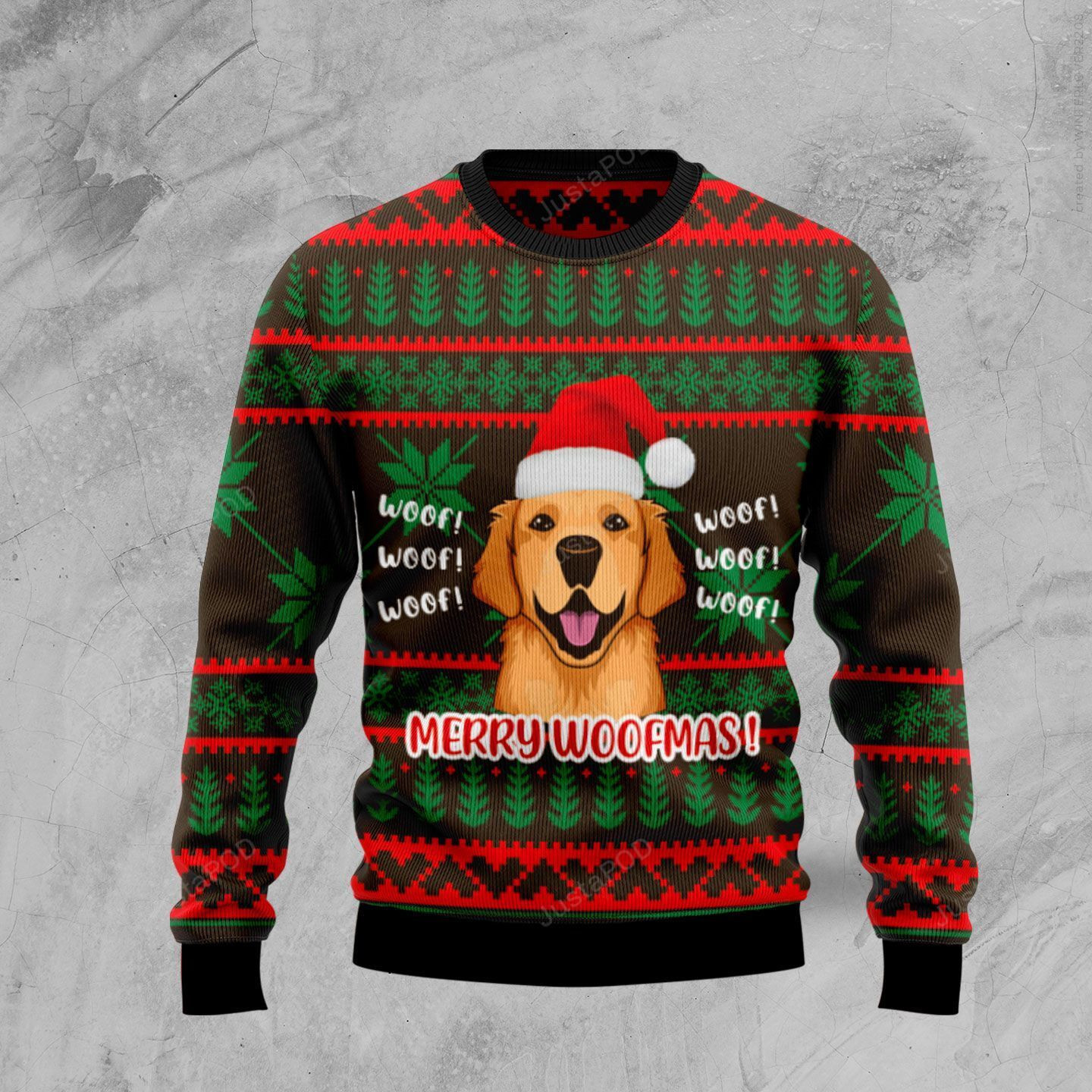Golden Retriever Merry Woofmas Ugly Christmas Sweater,