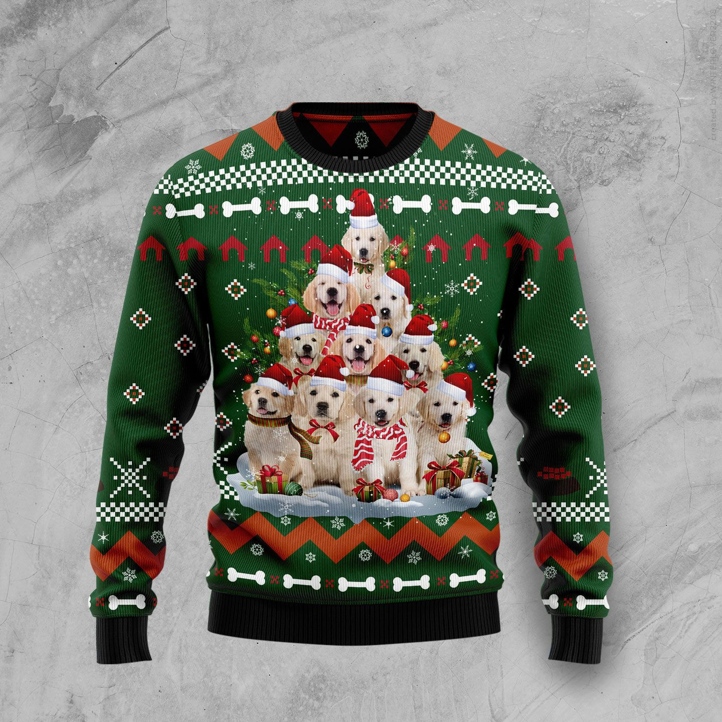 Golden Retriever Pine Tree Ugly Christmas Sweater, Perfect Holiday Gift