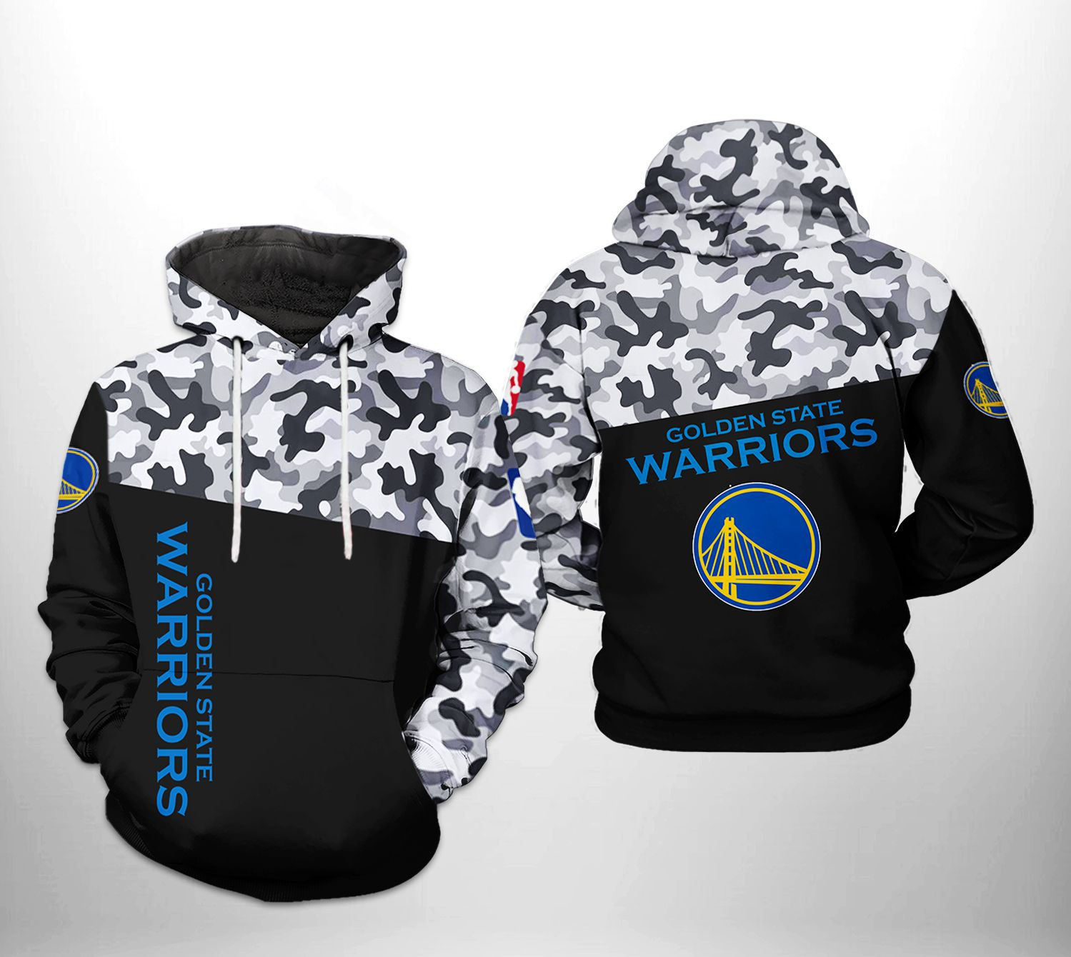 Golden State Warriors NBA Camo Veteran Team 3D All Over Print Hoodie & Zip Hoodie
