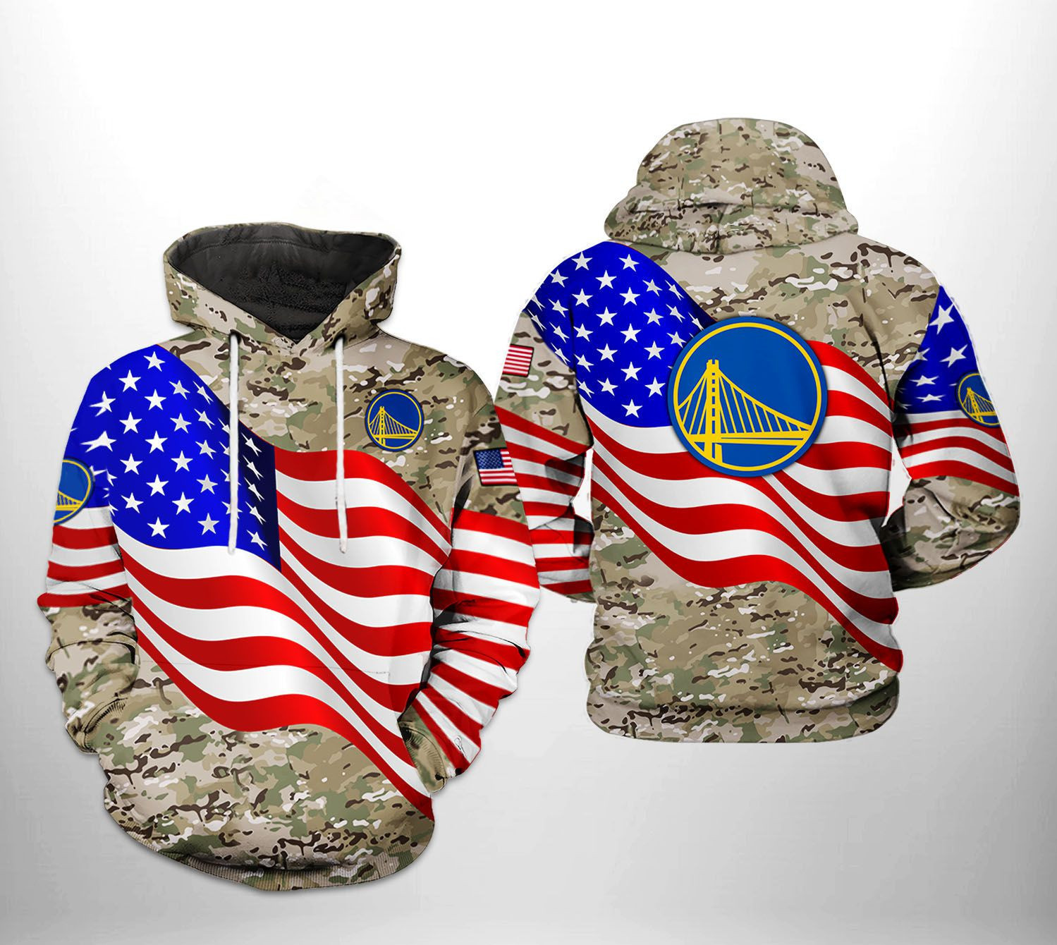 Golden State Warriors NBA US Flag Camo Veteran Team 3D All Over Print Hoodie & Zip Hoodie