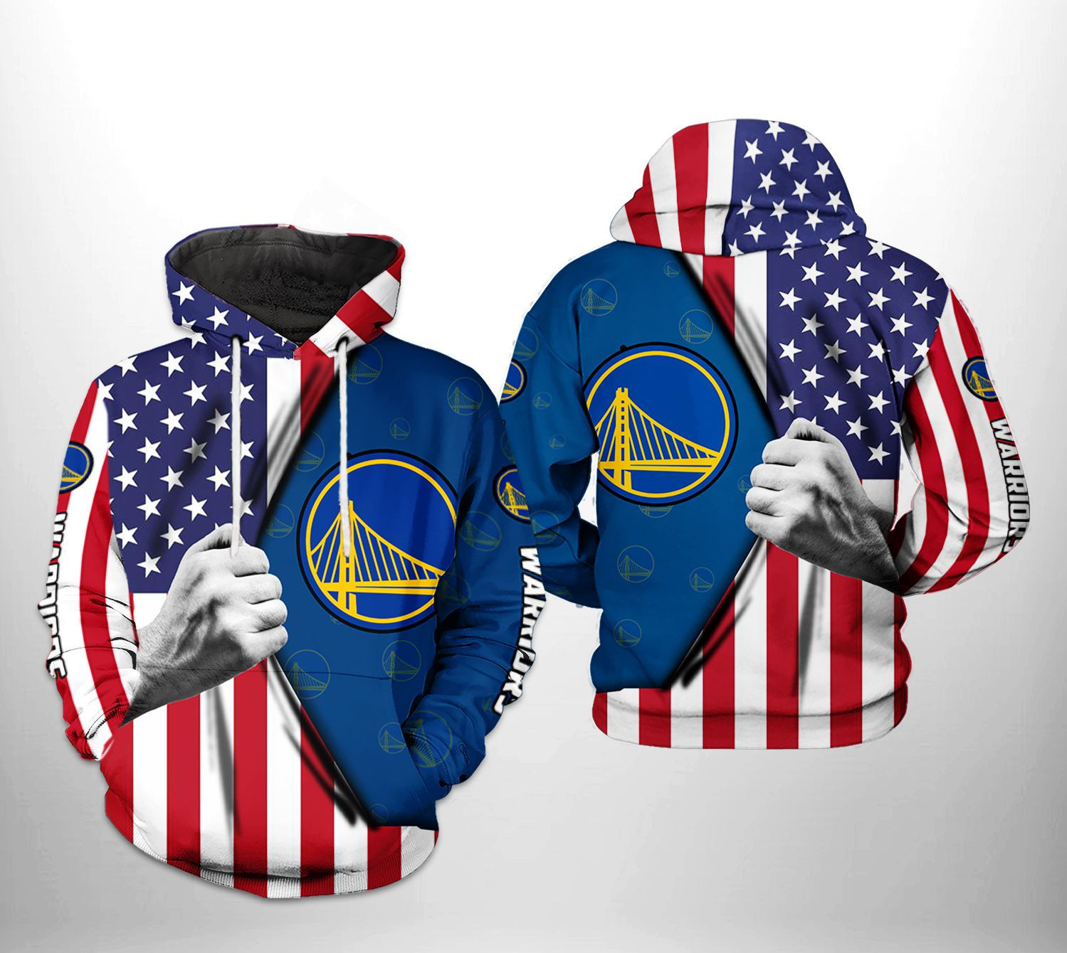 Golden State Warriors NBA US Flag Team 3D All Over Print Hoodie & Zip Hoodie