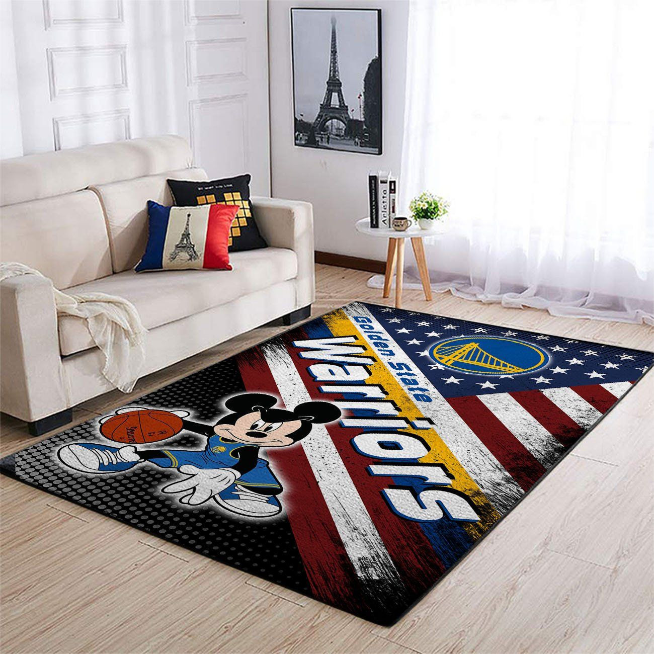 Golden State Warriors Team Logo Mickey Us Rectangle Area Rug – Full Print Carpet For Living Room & Bedroom Home Decor