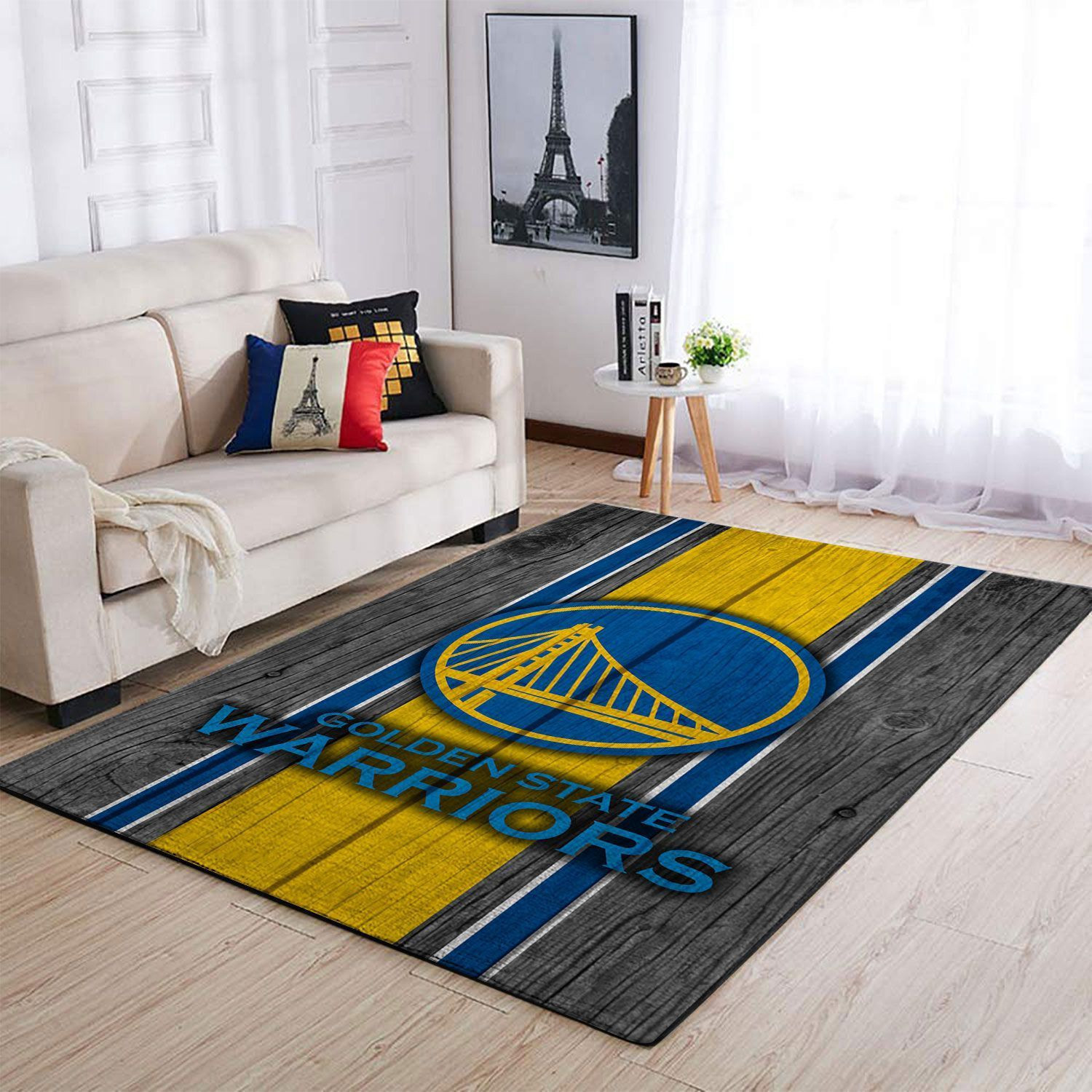 Golden State Warriors Team Logo Wooden Rectangle Area Rug – Full Print Carpet For Living Room & Bedroom Home Decor