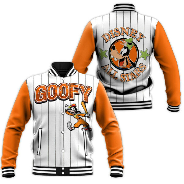 Goofy Dog Disney Allstar Stripe Cartoon Baseball Jacket for Men & Women | Cartoon Fan Gift