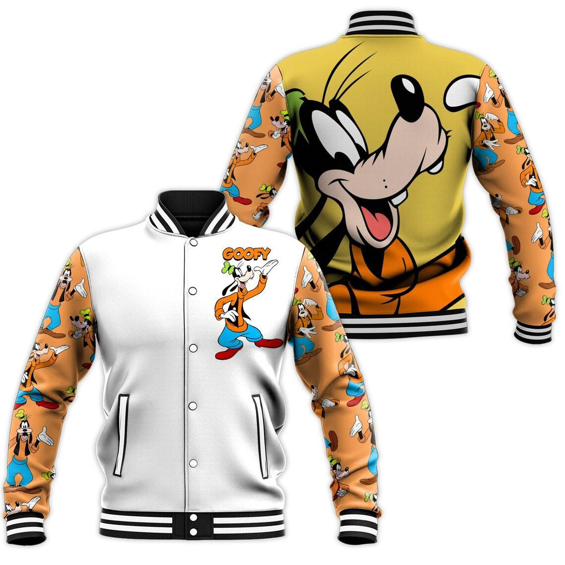 Goofy Dog Yellow Orange Disney Cartoon Baseball Jacket for Men & Women | Cartoon Fan Gift