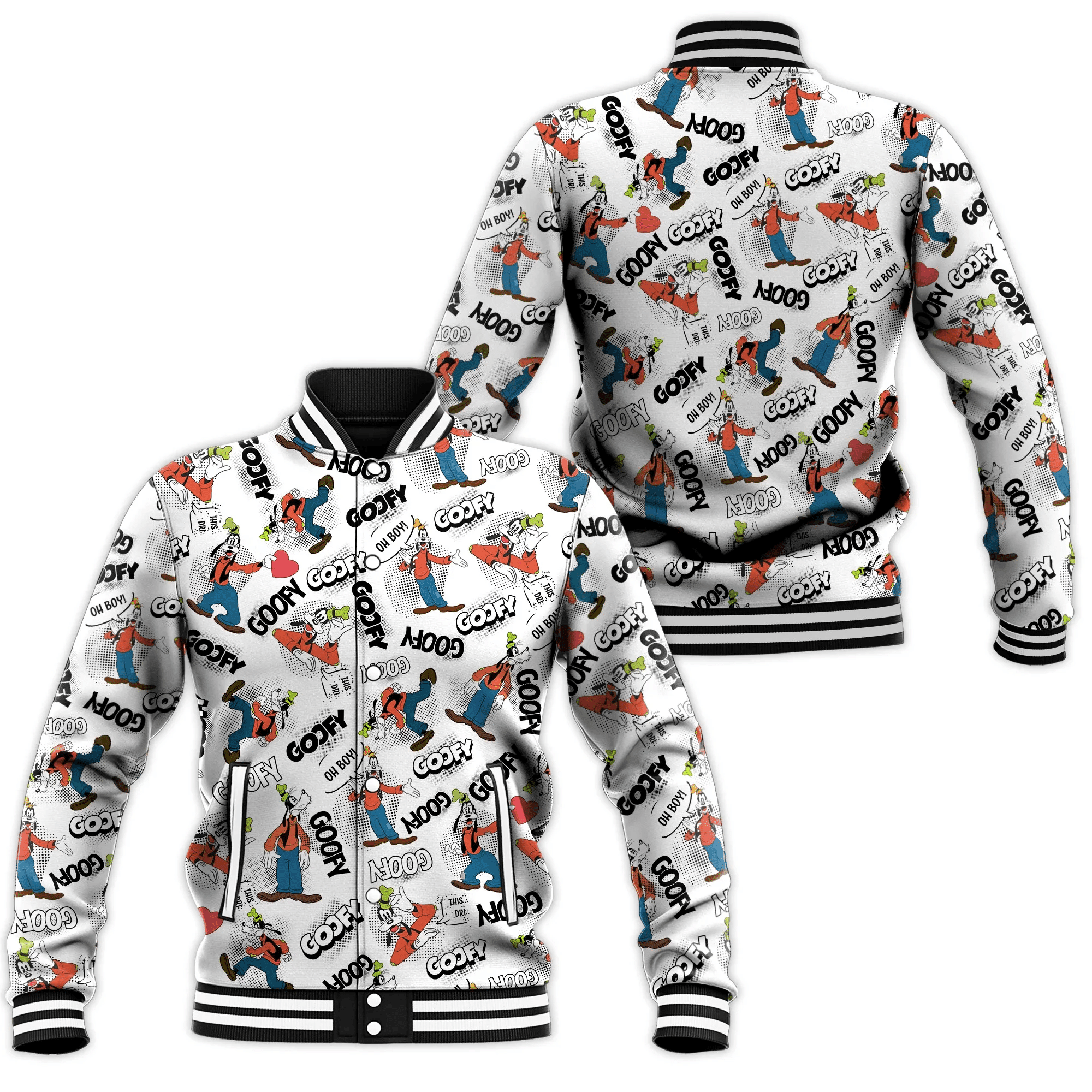 Goofy Mickey Comics Disney Cartoon Baseball Jacket for Men & Women | Cartoon Fan Gift