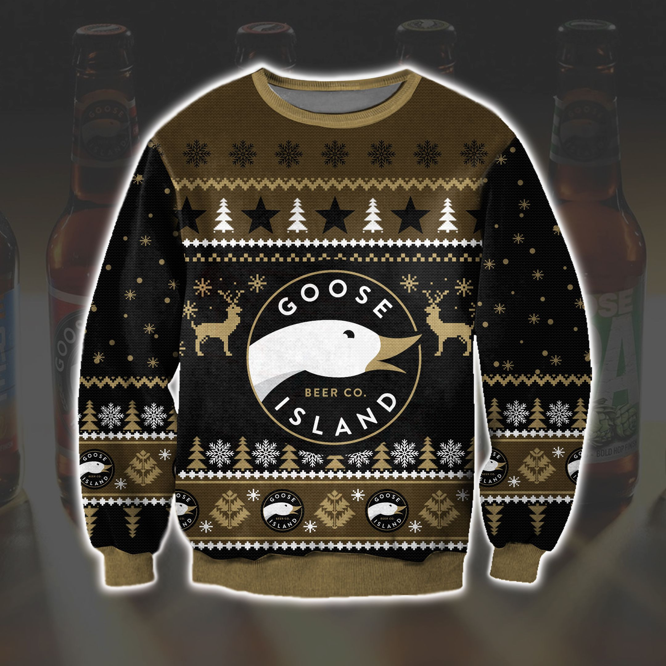 Goose Island Beer Knitting Pattern 3D Print Ugly Christmas Sweater