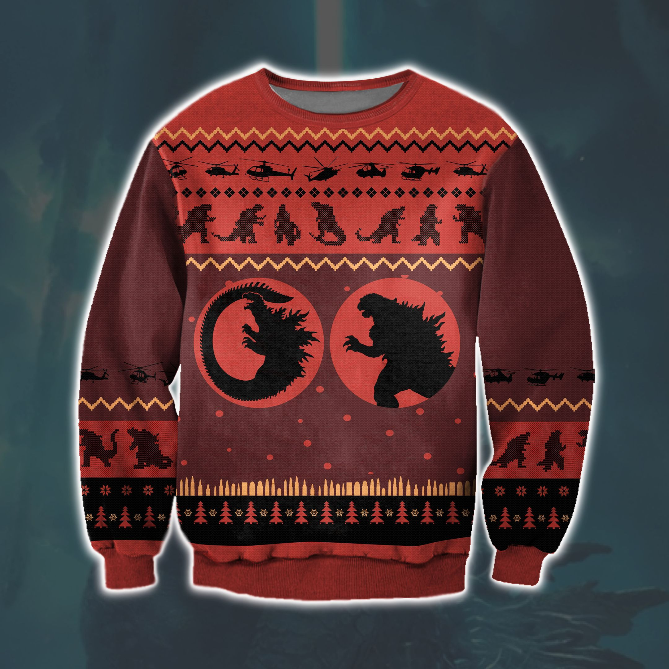 Gozilla Knitting Pattern 3D Print Ugly Christmas Sweater