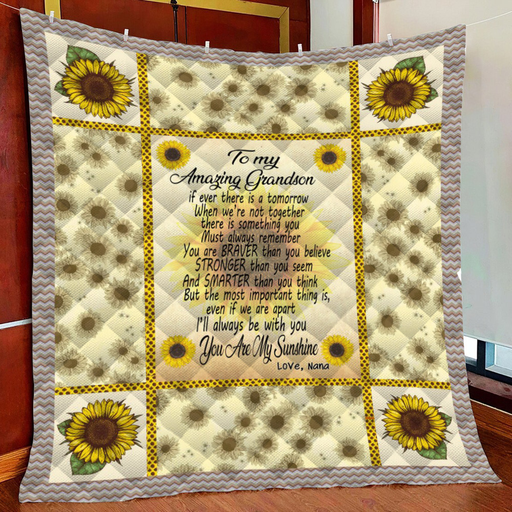 Grandson/Grandma - You Are My Sunshine - Love, Nana Fleece Blanket Quilt Blanket For Bed