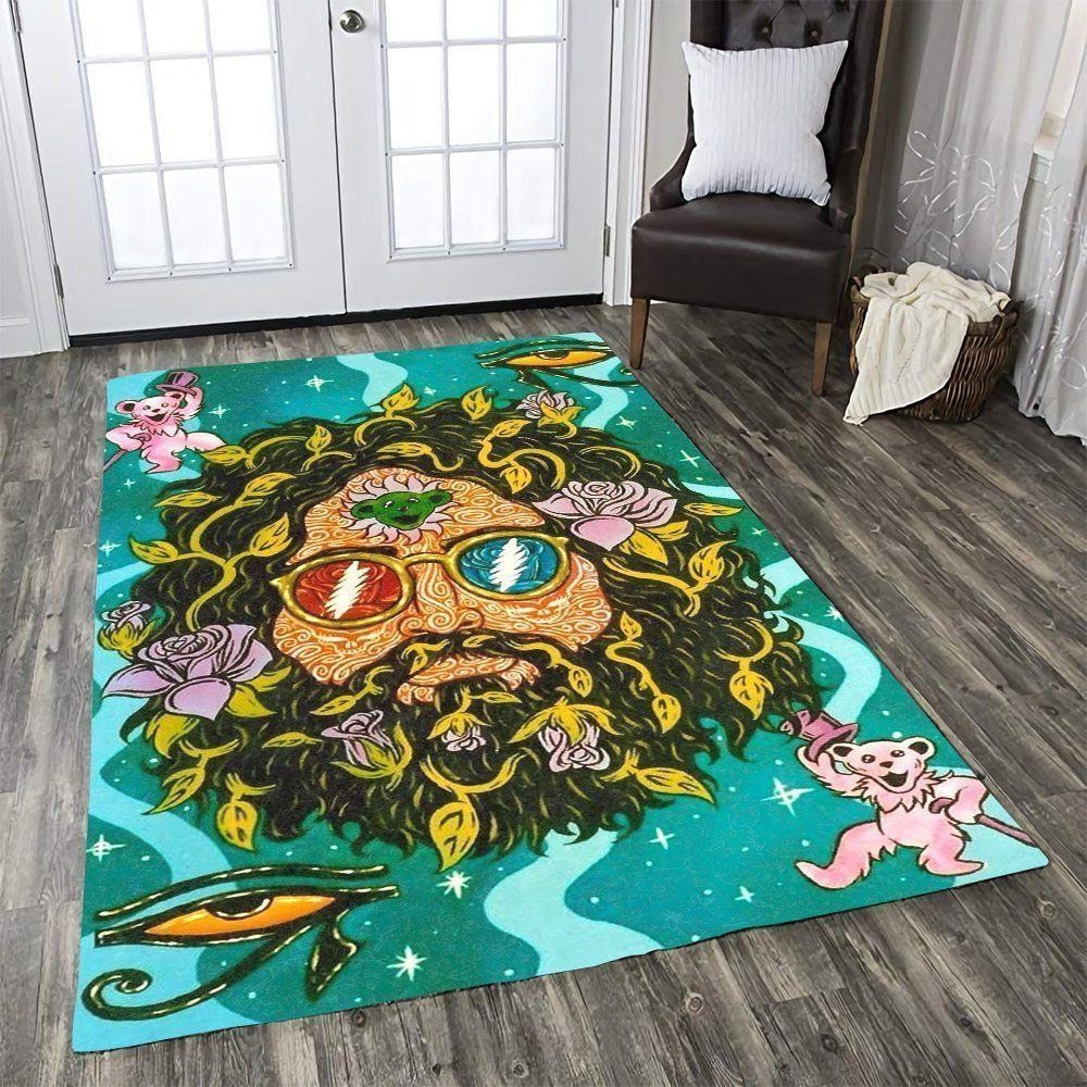 Grateful Dead Band Bear And Roses Rectangle Area Rug – Full Print Carpet For Living Room & Bedroom Home Decor