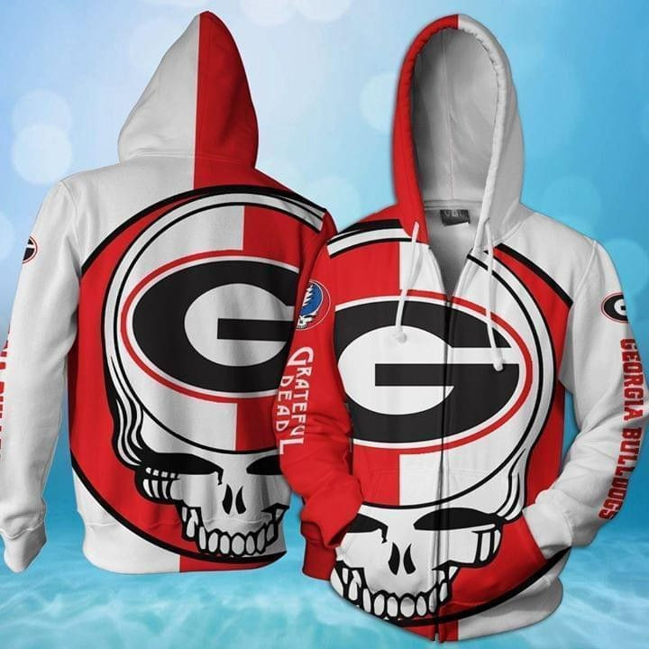Grateful Dead Georgia Bulldogs Bolt Skull 3D All Over Print Hoodie & Zip Hoodie