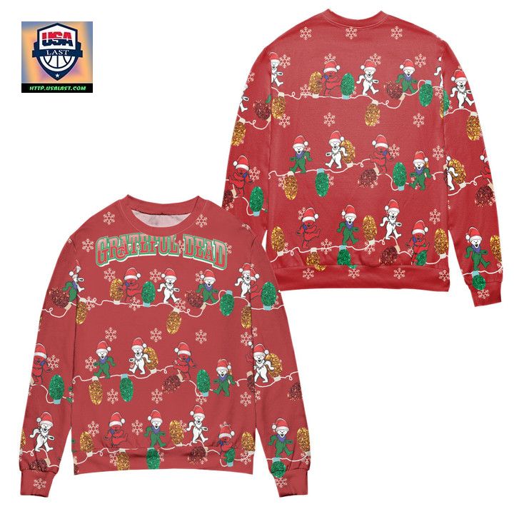 Grateful Dead Rock Band Christmas Ornaments Pattern Ugly Christmas Sweater Red