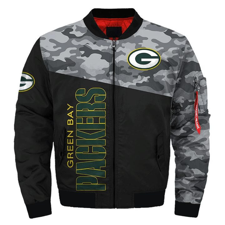 Green Bay Packers Black Camo Version Bomber Jacket | NFL Team Jacket for Men & Women | Football Fan Gift