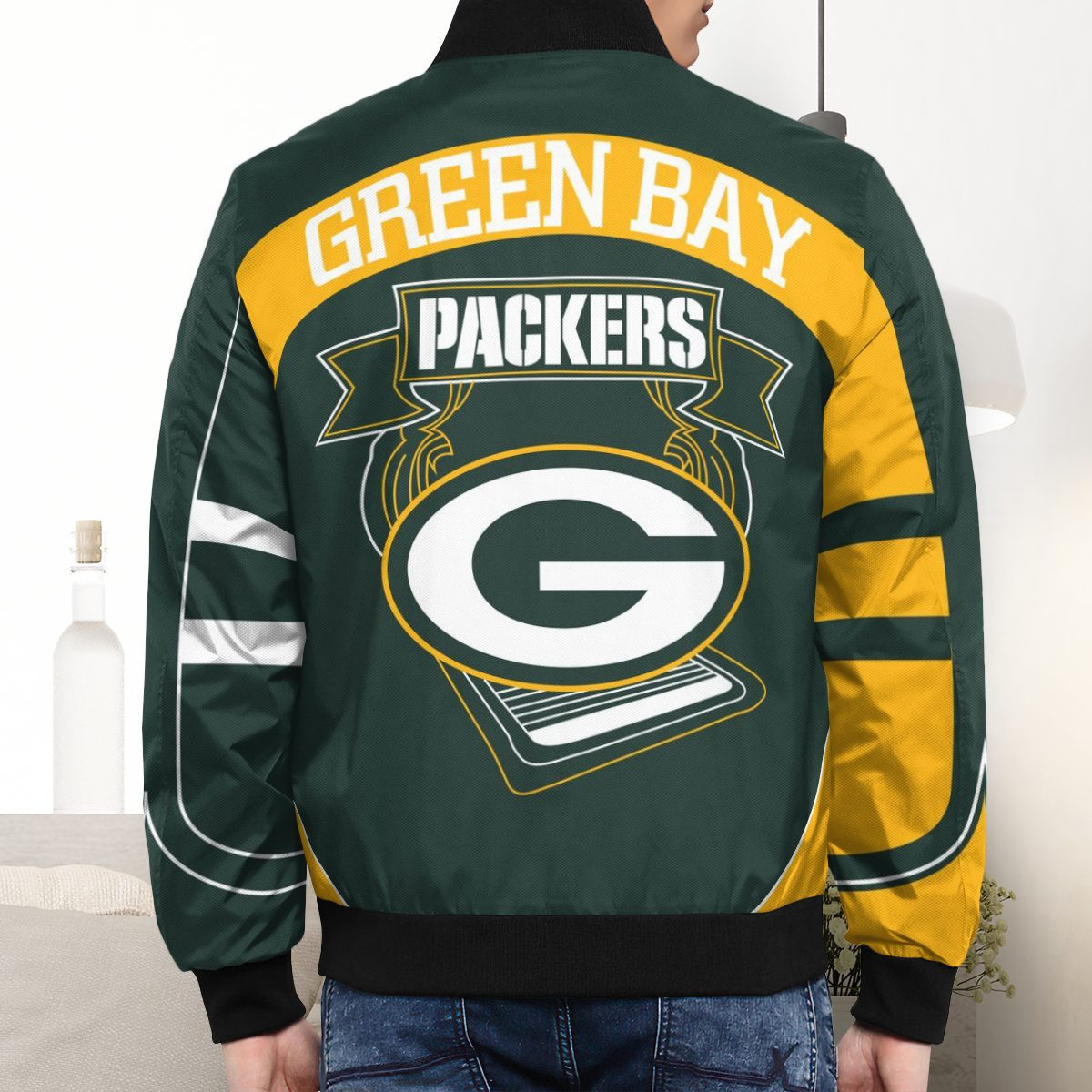 Green Bay Packers Gold Green Bomber Jacket | NFL Team Jacket for Men & Women | Football Fan Gift - Image 3