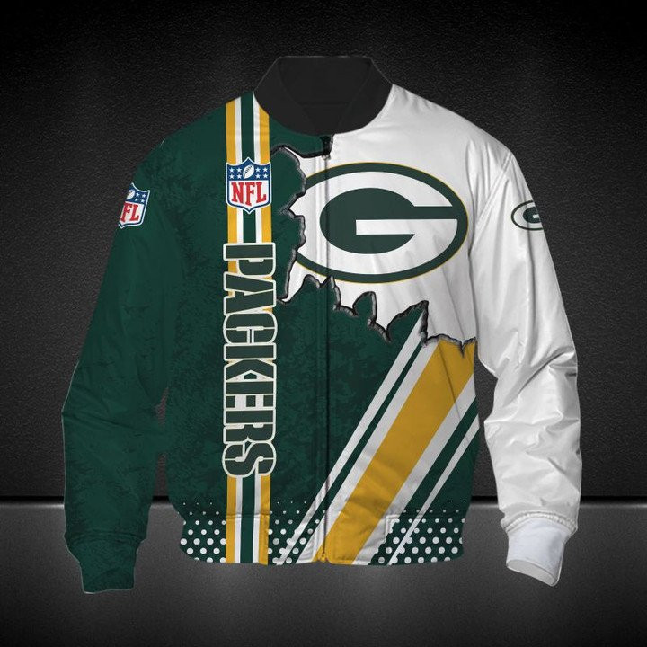 Green Bay Packers Green Yellow White Logo In My Heart Bomber Jacket | NFL Team Jacket for Men & Women | Football Fan Gift