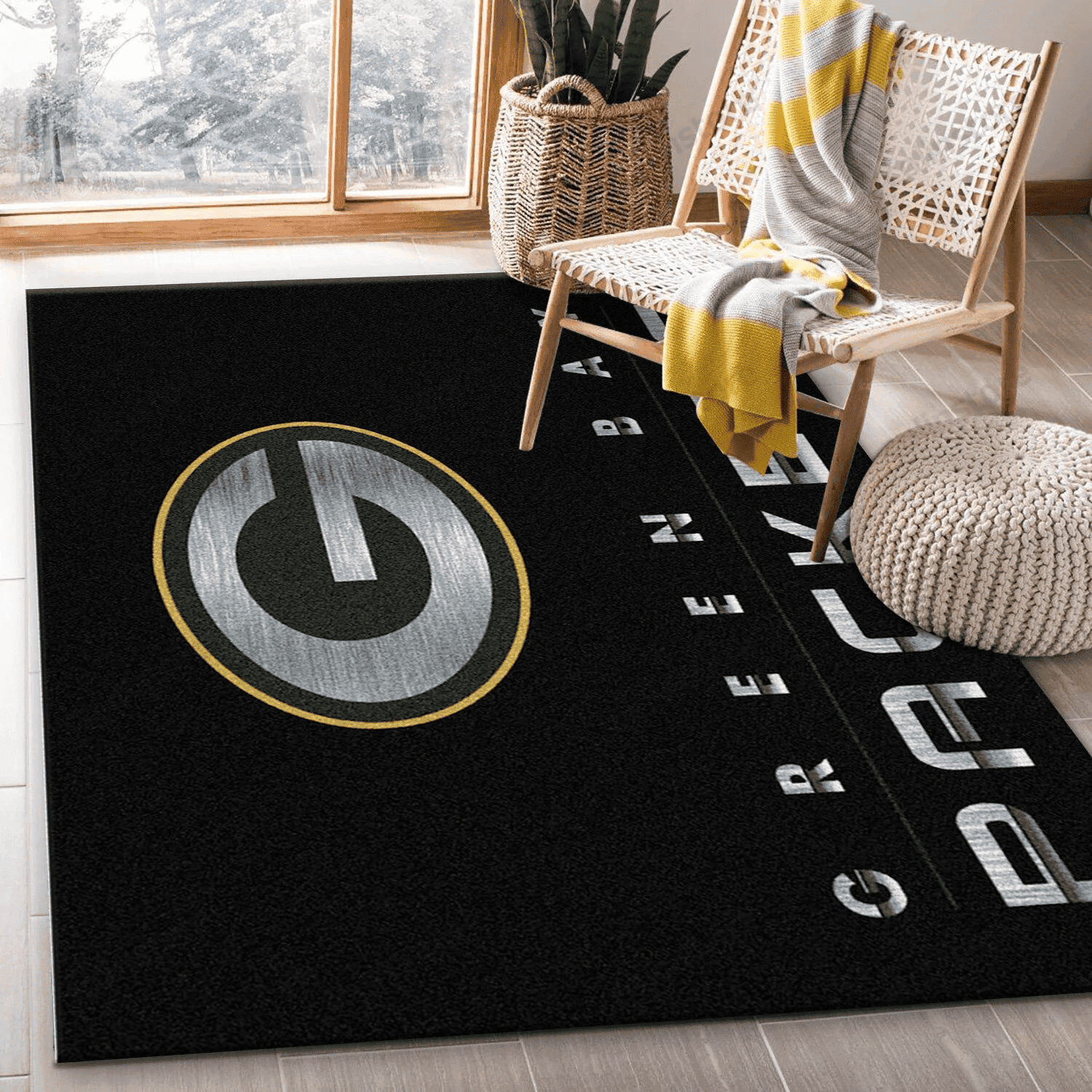 Green Bay Packers Imperial Chrome Rug Rectangle Area Rug – Full Print Carpet For Living Room & Bedroom Home Decor