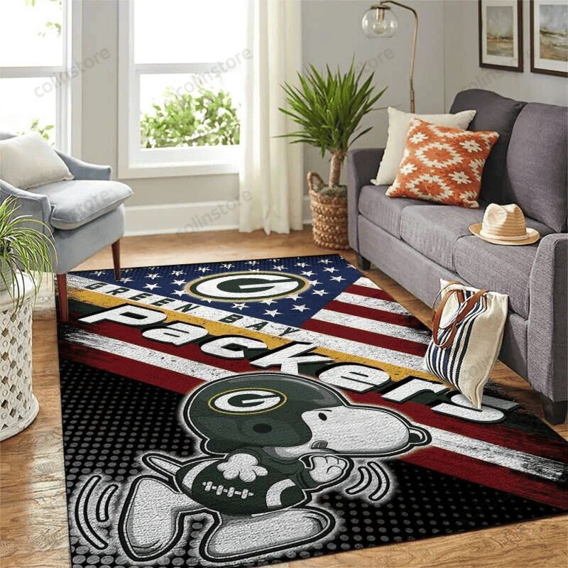 Green Bay Packers Living Room Rectangle Area Rug – Full Print Carpet For Living Room & Bedroom Home Decor