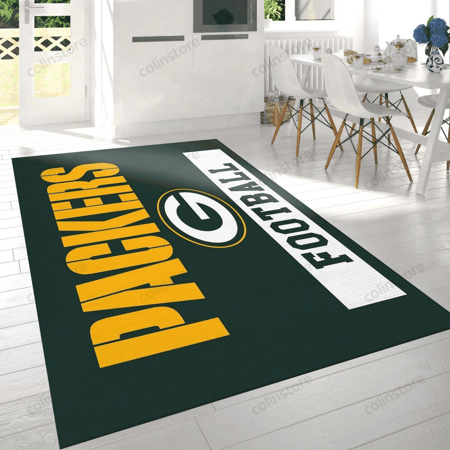 Green Bay Packers Logo Rectangle Area Rug – Full Print Carpet For Living Room & Bedroom Home Decor